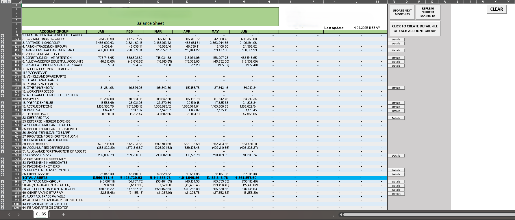 Excel VBA balance sheet account reconciliation automation